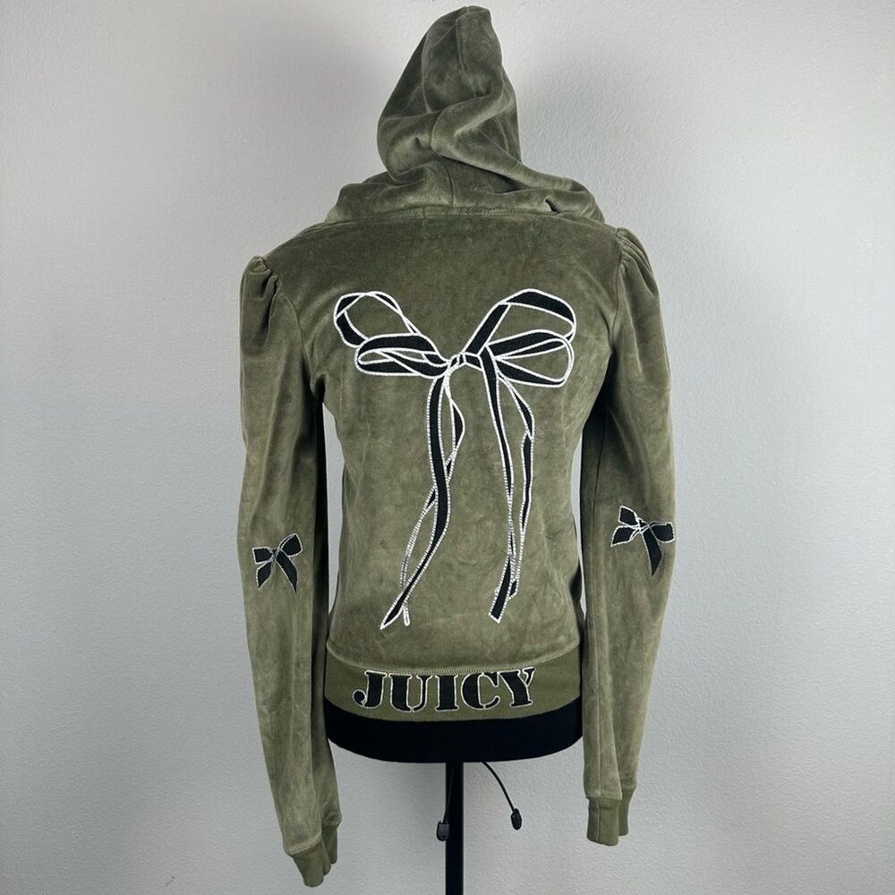 RARE Y2K Juicy Couture Velour Jacket Size Large Green Large Bow USA Made Vintage